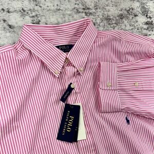 NWT Polo Ralph Lauren Shirt 3XB Pink White Stripe Button Down Stretch L/S